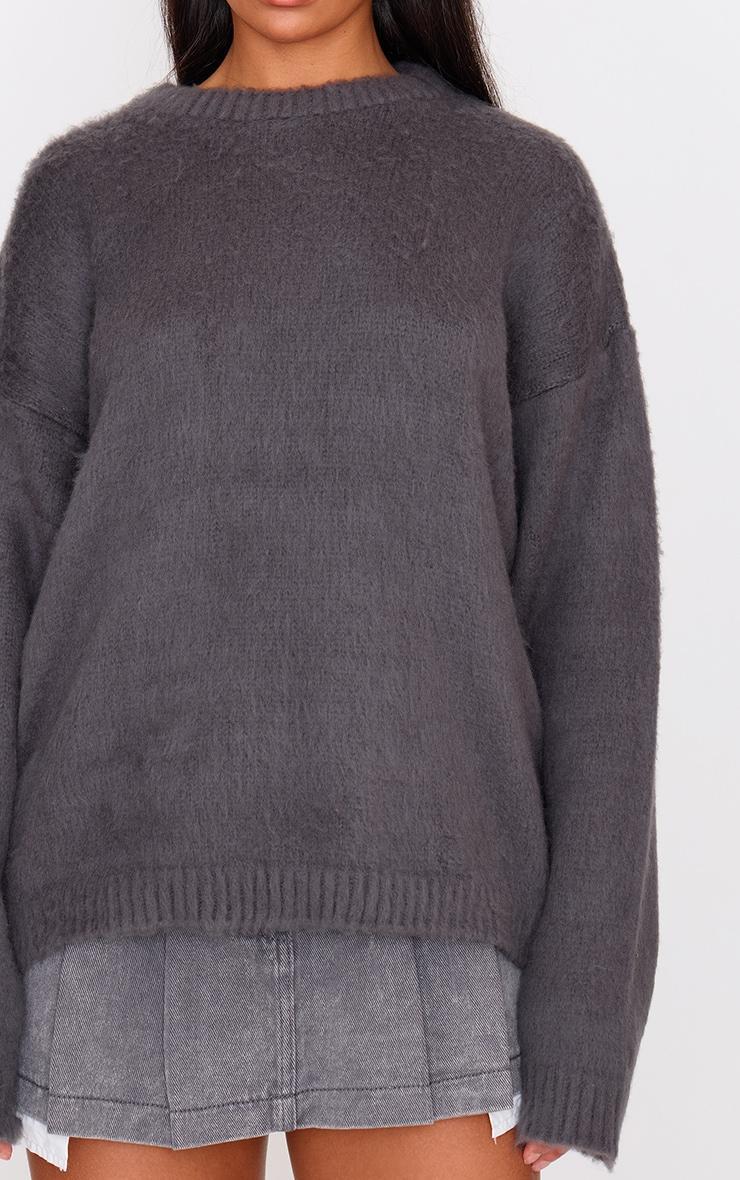 Grey Fluffy Knit Oversized Sweater Product Image