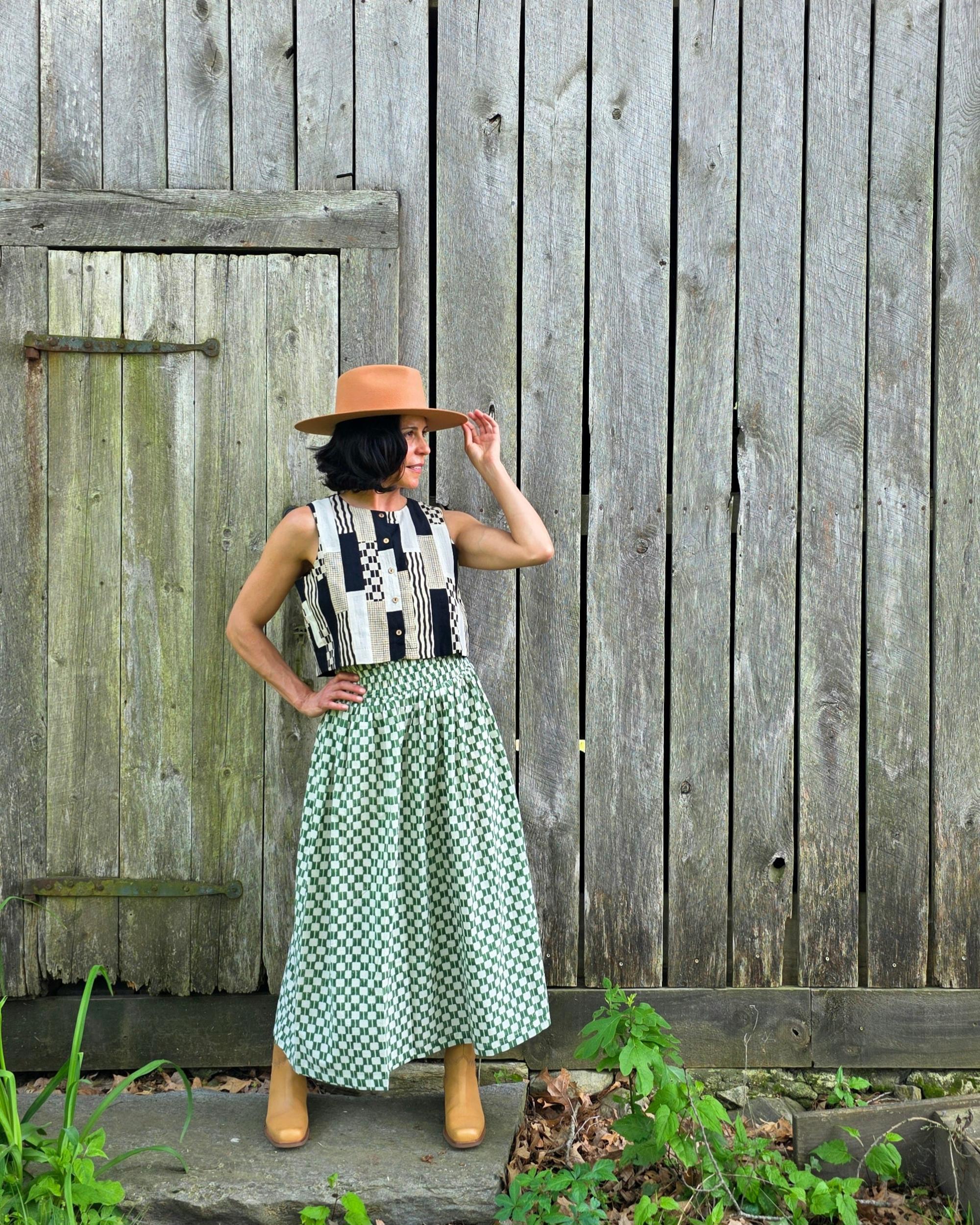 Green Blocks Smocked Skirt Product Image