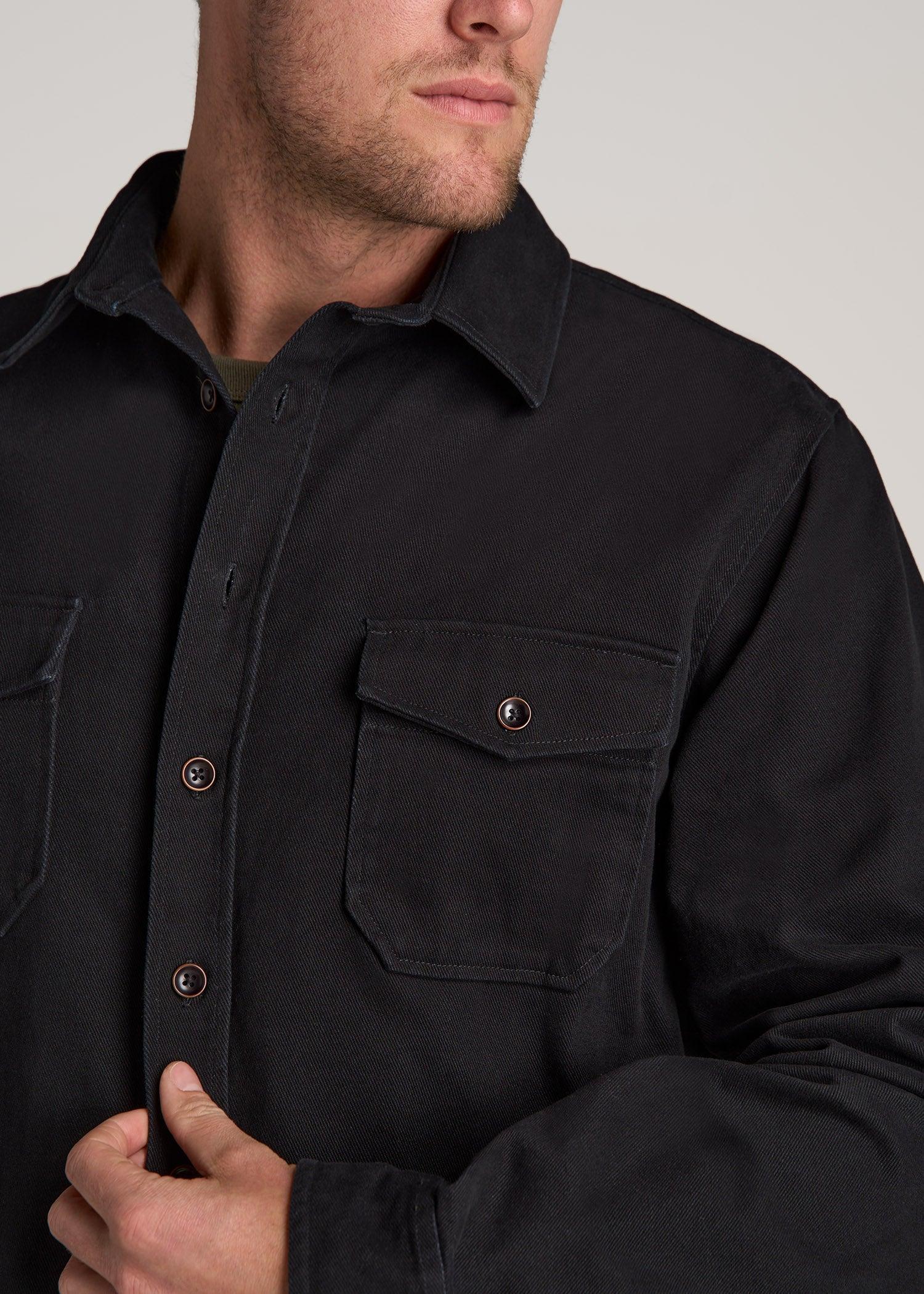 LJ&S Heavyweight Cotton Twill Overshirt for Tall Men in Vintage Black Product Image