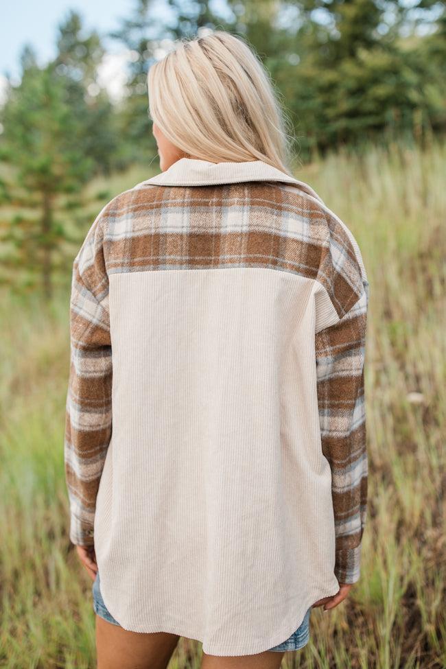 Talking My Language Beige and Brown Plaid Sleeve Shacket FINAL SALE Product Image
