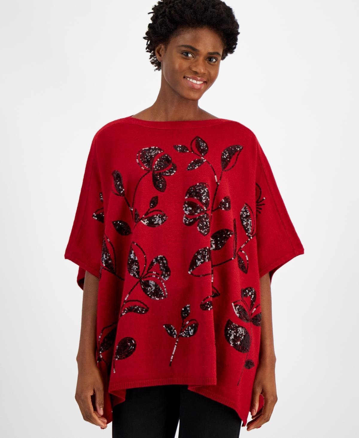Anne Klein Womens Sequin-Detail Poncho Top Product Image
