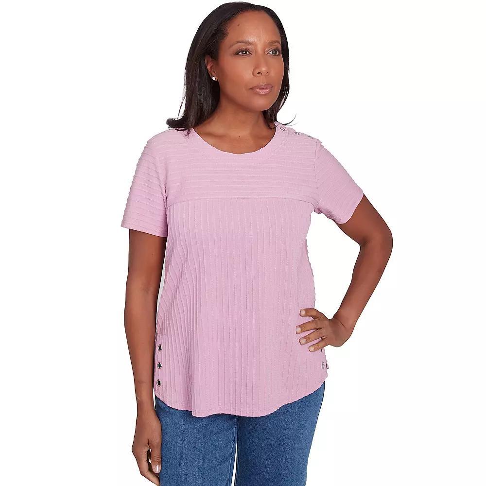 Women's Alfred Dunner Solid Textured Short Sleeve Tee, Size: Large, Peony Product Image