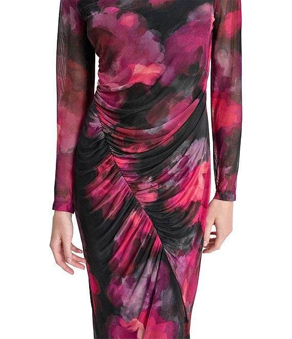 DKNY by Donna Karan Printed Knit Asymmetrical Neck Long Sleeves Cinched Sheath Dress Product Image