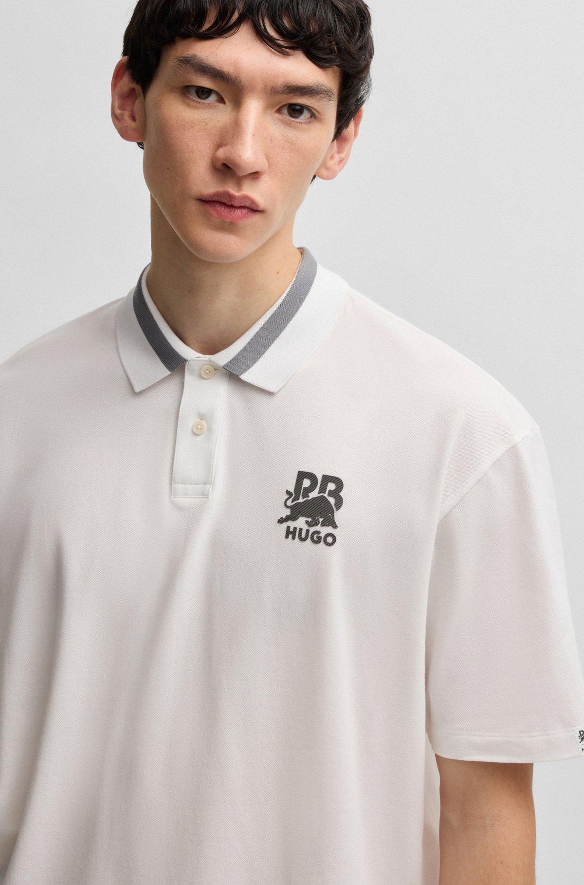 HUGO x RB stretch-cotton polo shirt with carbon stealth logo Product Image