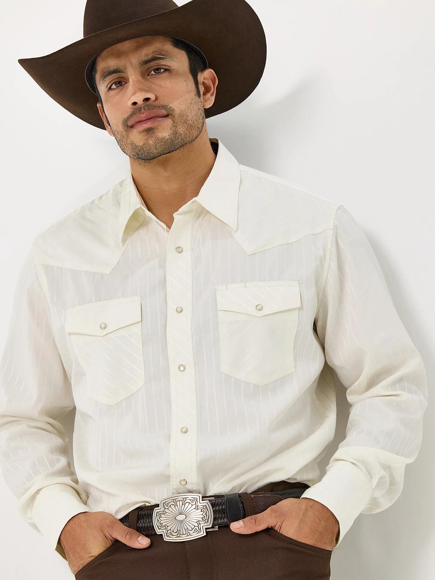 Wrangler® Western Long Sleeve Western Snap Dobby Stripe Shirt | Men's SHIRTS | Wrangler® Product Image