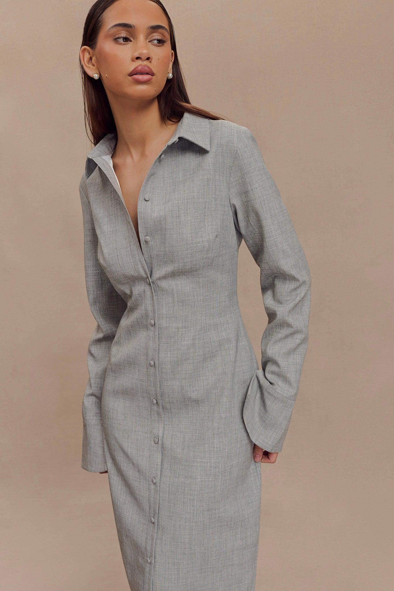 Dorian Fitted Shirt Midi Dress - Charcoal Marle Product Image