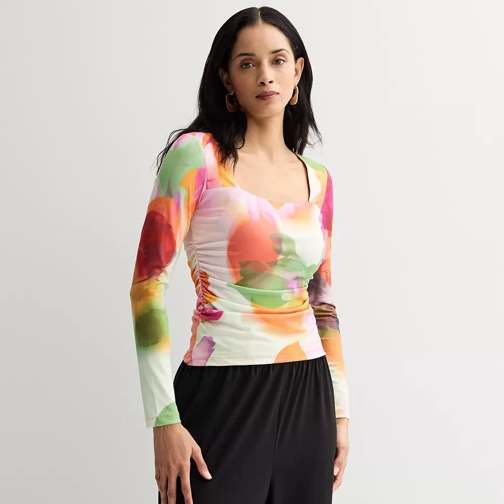 Women's INTEMPO™ Square Neck Long Sleeve Top, Size: Medium, Pink Garden Product Image