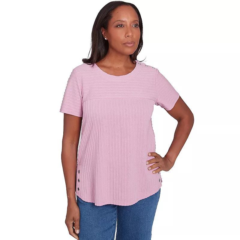 Women's Alfred Dunner Solid Textured Short Sleeve Tee, Size: Large, Peony Product Image