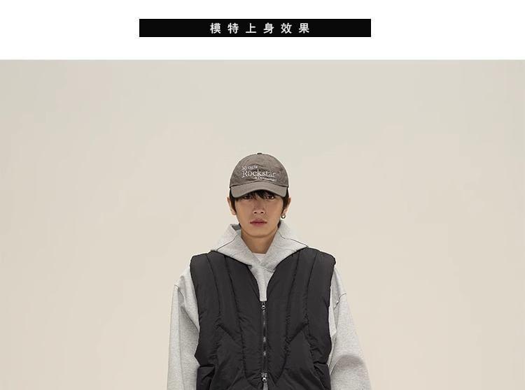 V-Neck Plain Zip Puffer Vest Product Image
