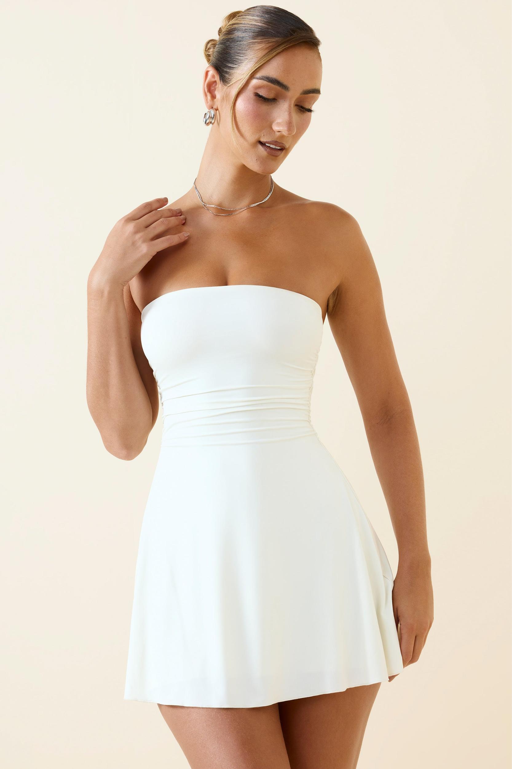Bandeau Ruched A-Line Mini Dress in Vanilla Product Image