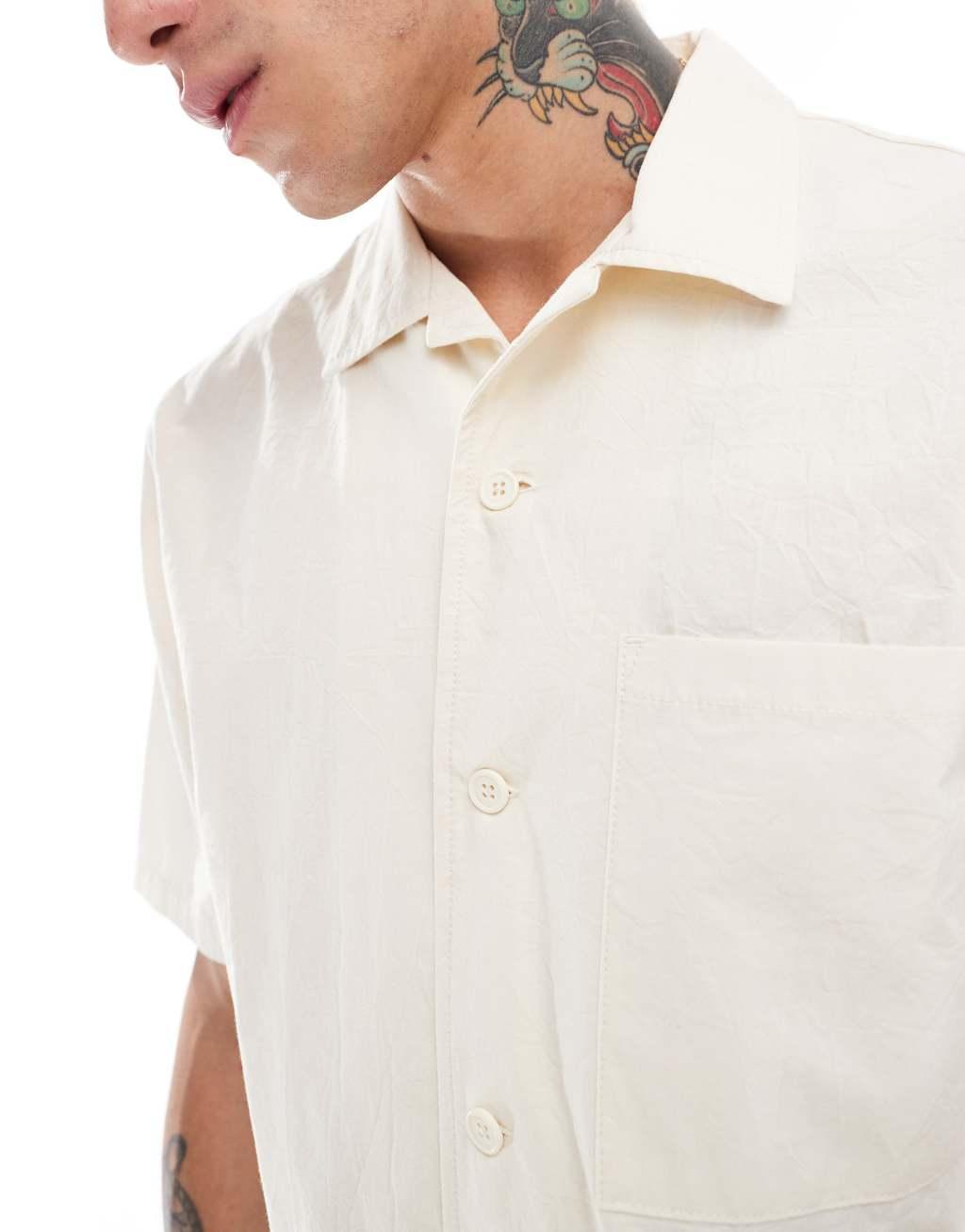 Pull&Bear light weight shirt in ecru Product Image