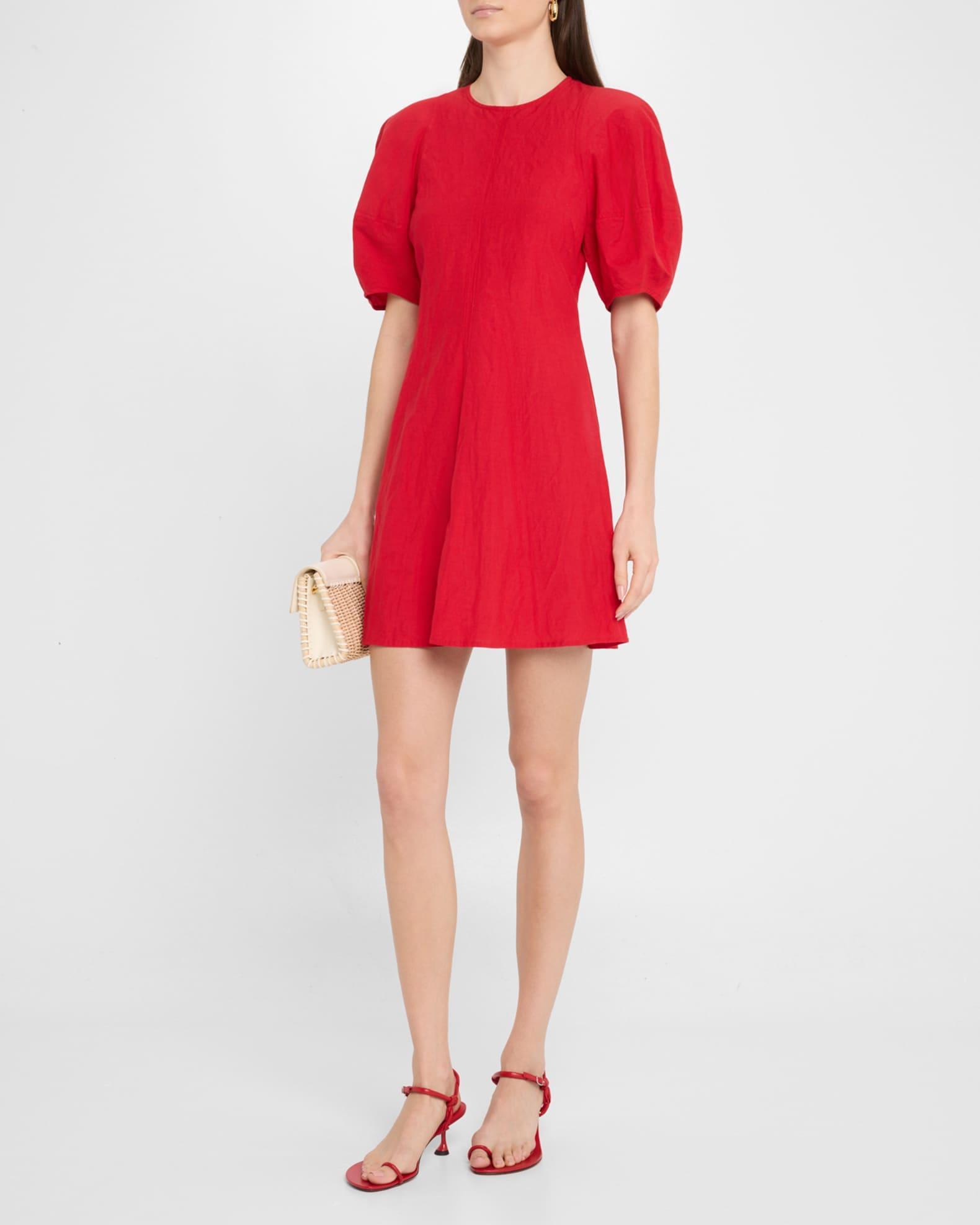 Bettina Topstitched Puff-Sleeve Mini Dress Product Image