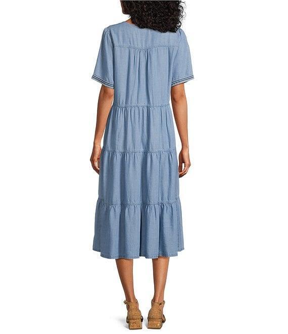 Nurture Petite Size Elbow Sleeves Yoke V-Neck Dress Product Image