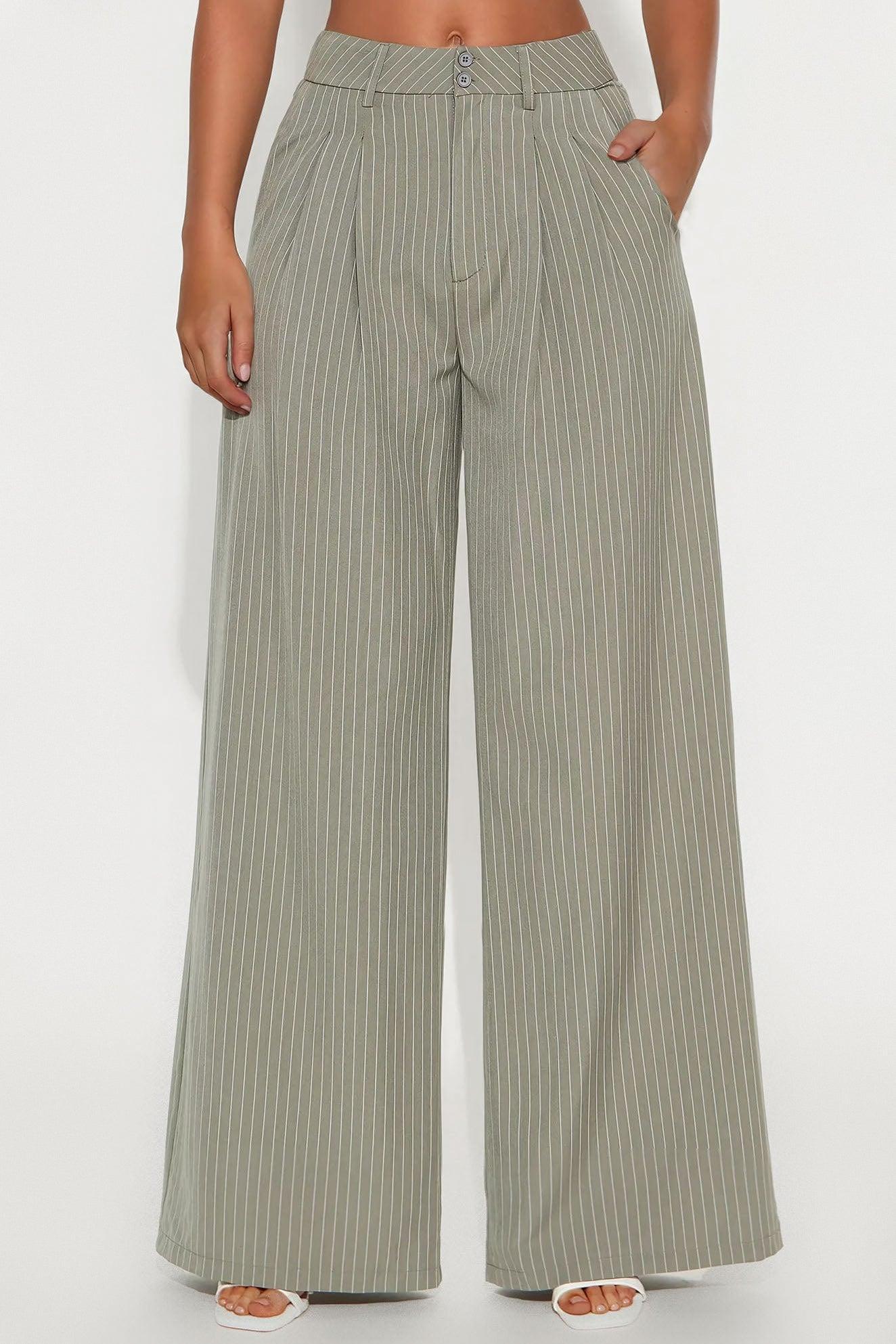 Office Meetings Crepe Wide Leg Pinstripe Trouser - Charcoal Product Image