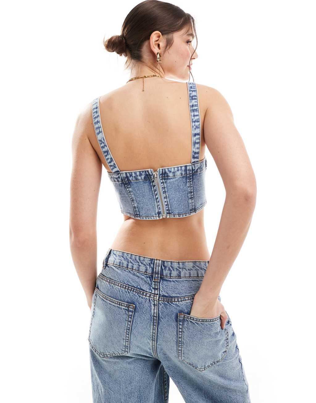 Miss Selfridge denim seamed cami top in blue acid waah Product Image