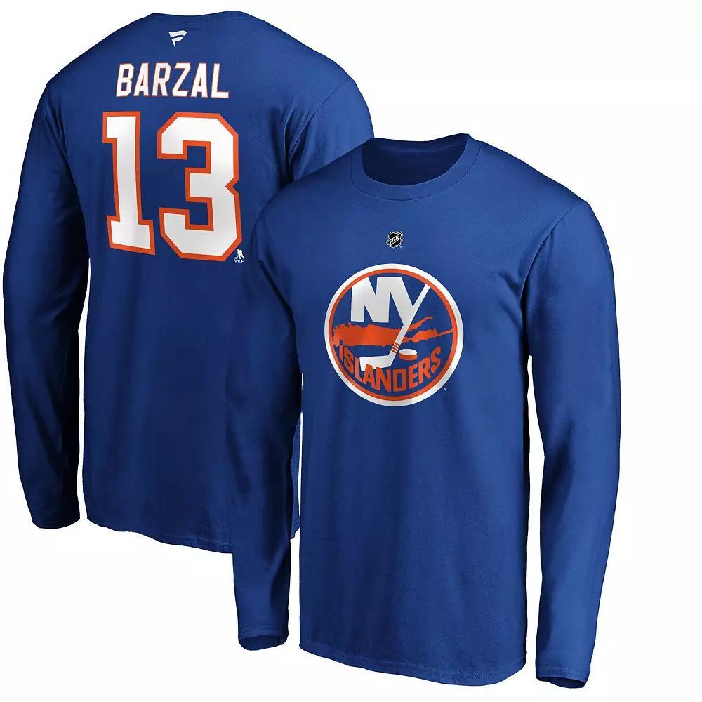 Men's Fanatics Branded Mathew Barzal Royal New York Islanders Authentic Stack Name & Number Long Sleeve T-Shirt, Size: Large, Isl Blue Product Image