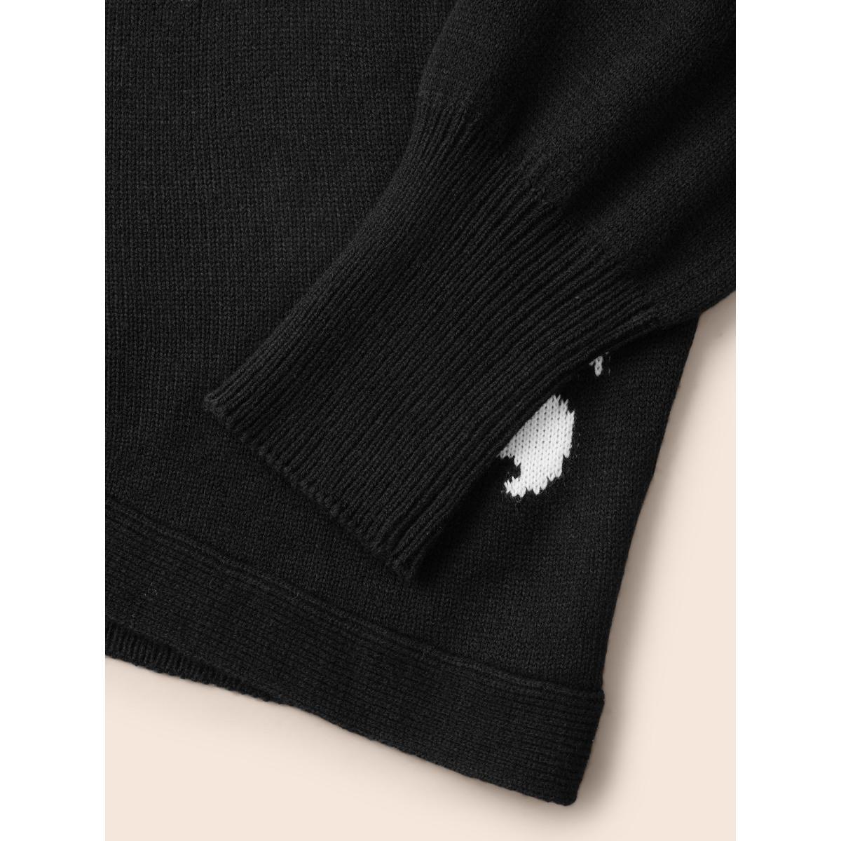 Plus Size Happy Ghost Jacquard Arc Cardigan Black Women Casual Loose Long Sleeve Everyday Cardigans BloomChic 14-16/1X Product Image
