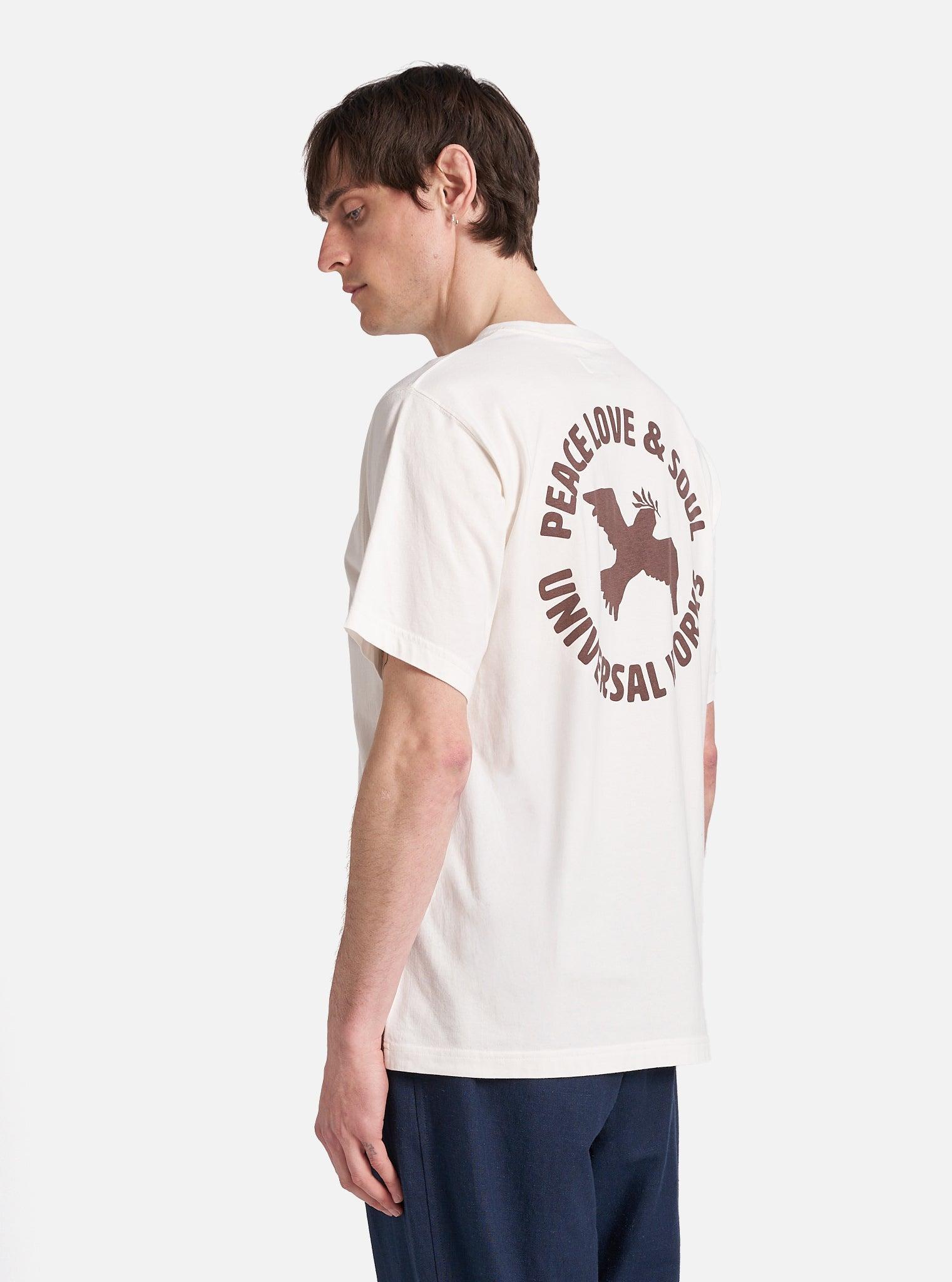Universal Works 'Peace, Love & Soul' Print Tee in Ecru Single Jersey Product Image