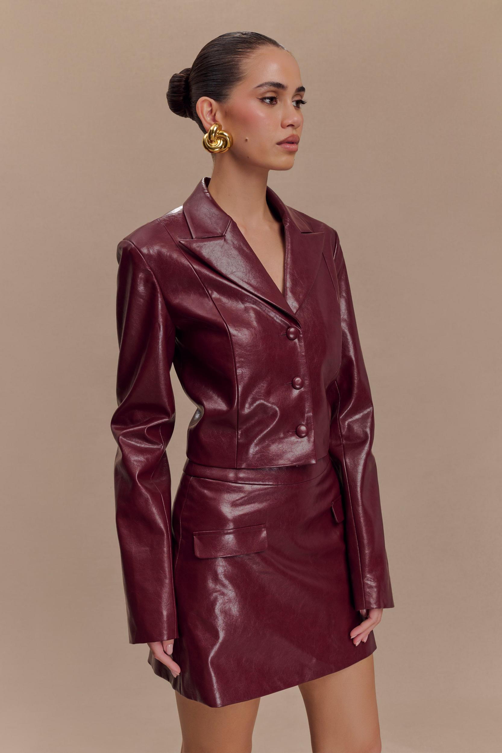 Oli Faux Leather Long Sleeve Top - Cherry Red Product Image