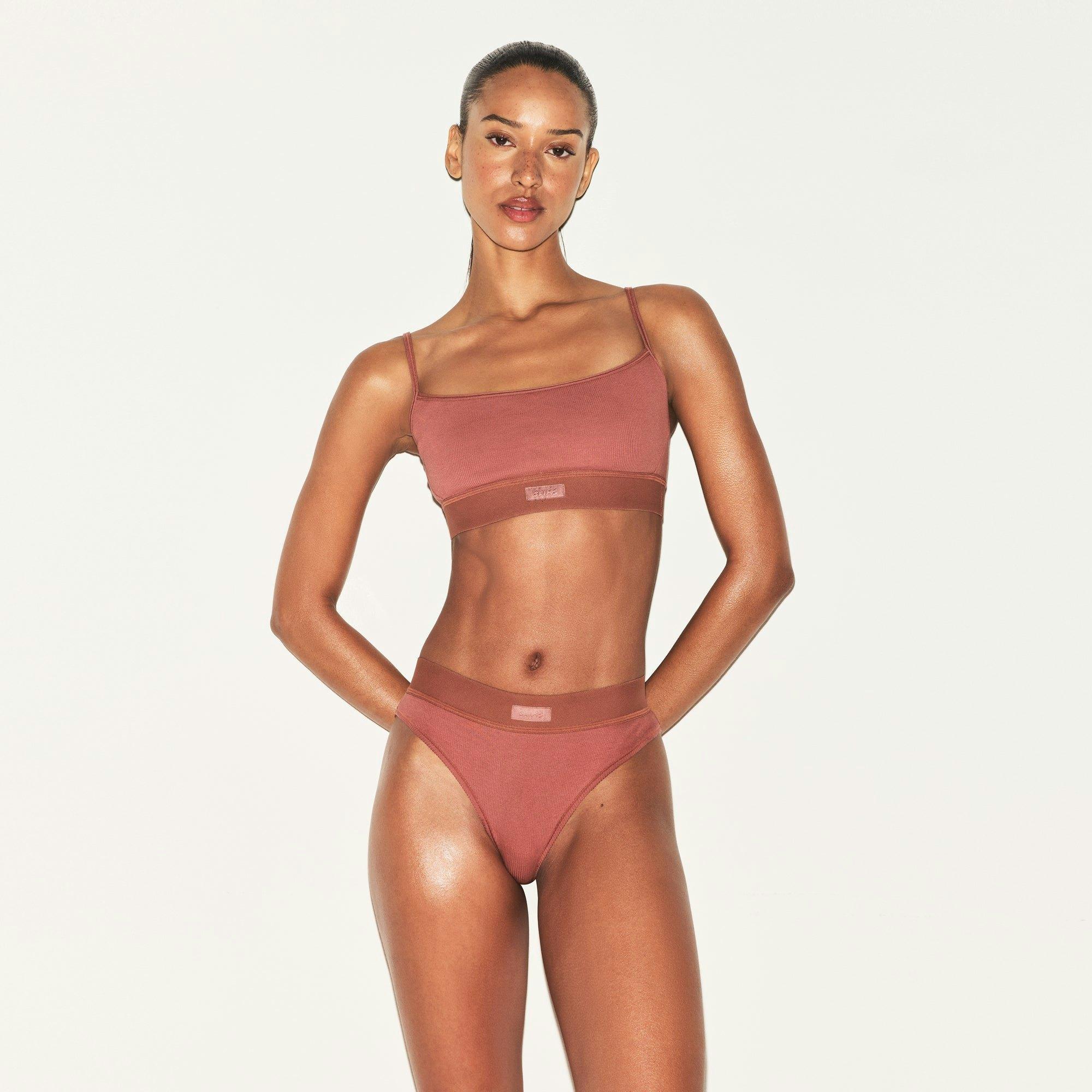 COTTON RIB SCOOP BRALETTE | REDWOOD Product Image