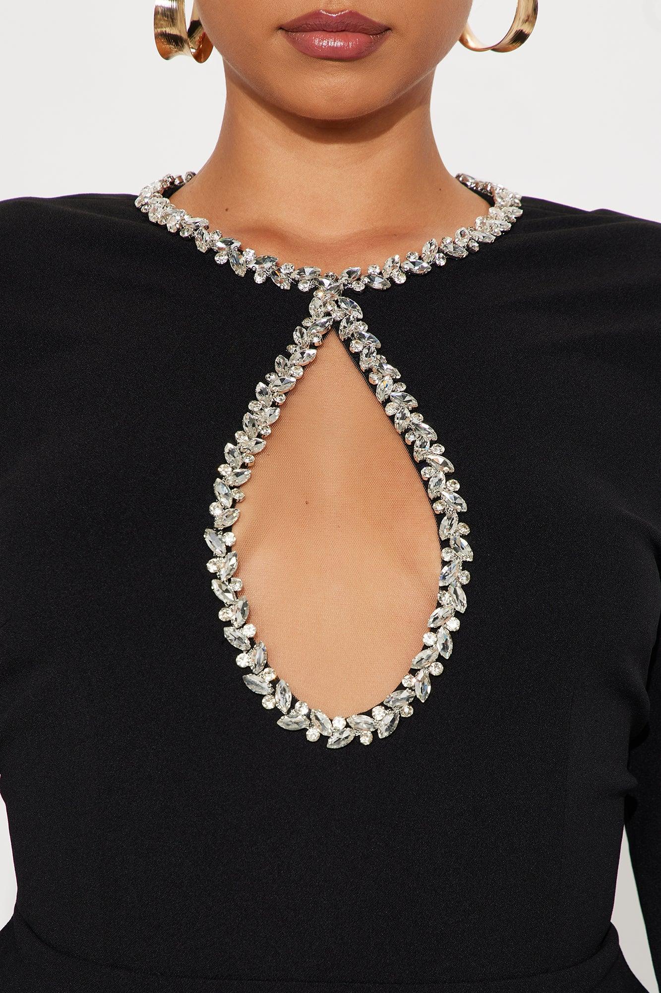 Noah Long Sleeve Rhinestone Mini Dress - Black Female Product Image