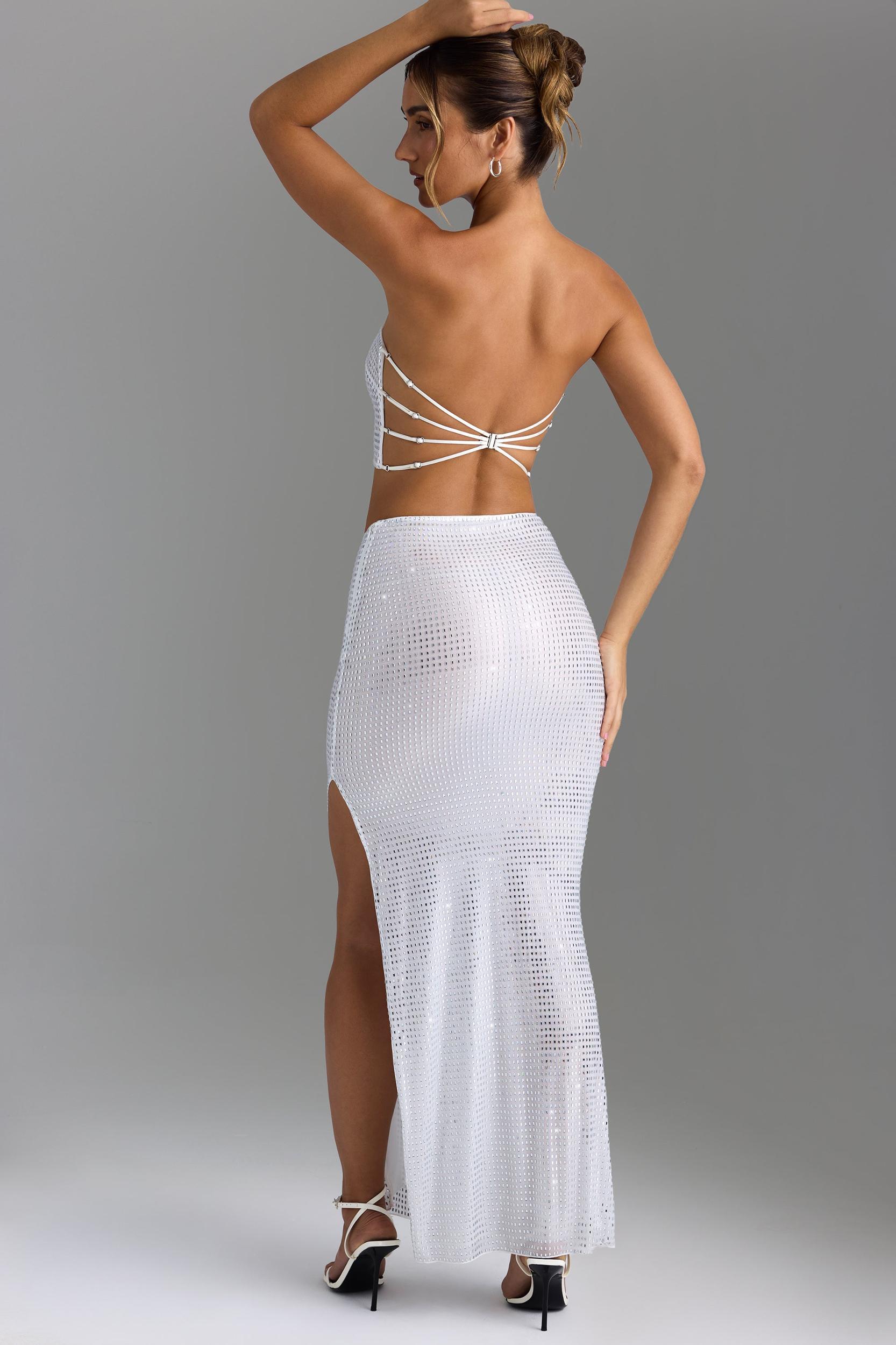 Embellished V-Waist Maxi Skirt in White Product Image