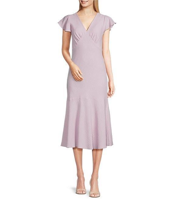 Calvin Klein V-Neck Short Sleeve Midi Dress Product Image
