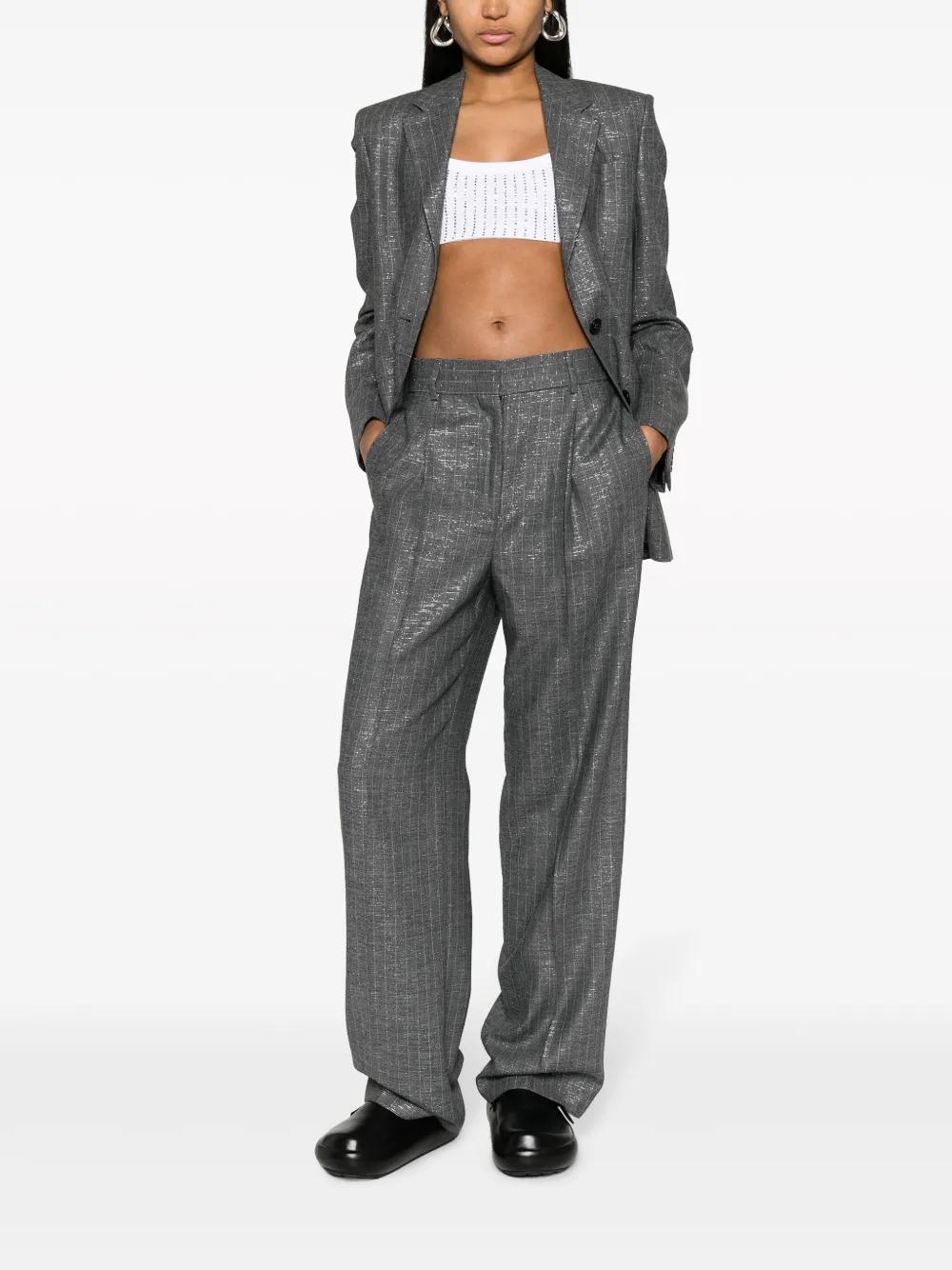 MSGM Shiny Pinstriped Wide-leg Trousers In Grey Product Image