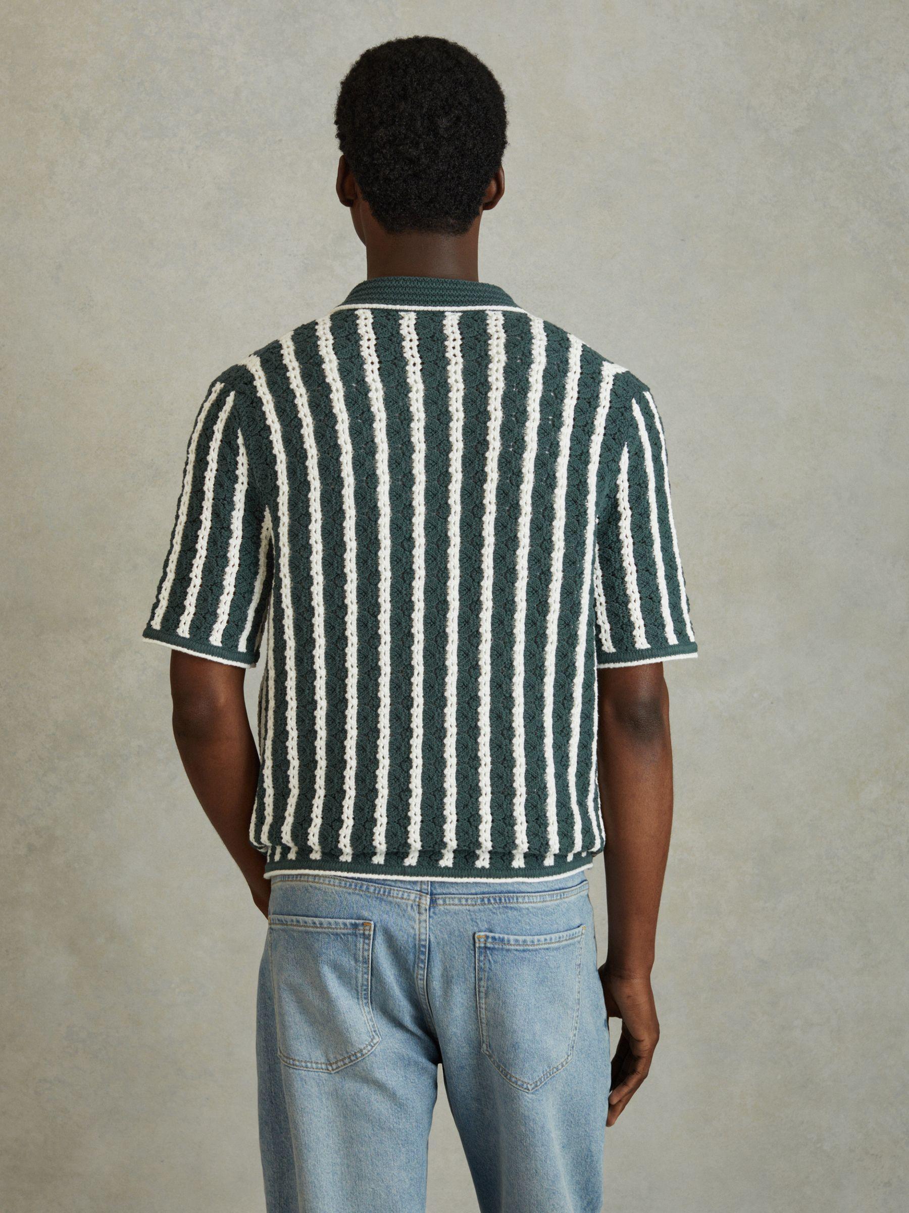 Oversized Crochet Striped Cuban Collar Shirt in Green/White Product Image