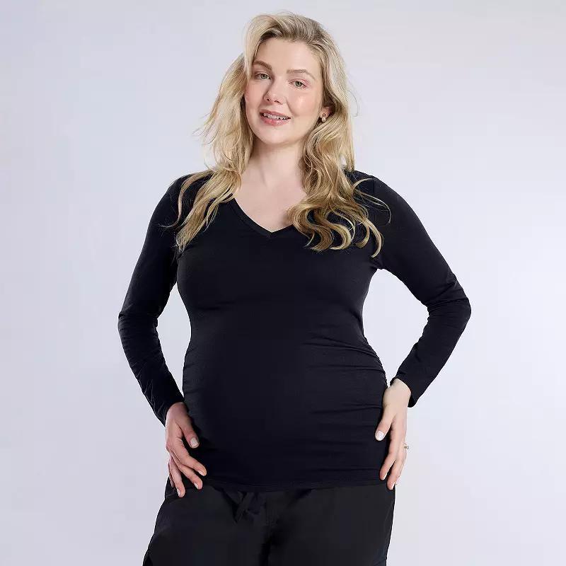 Maternity Motherhood® V-Neck Side Ruched Long Sleeve Tee, Women's, Size: Medium-Mat, White Product Image