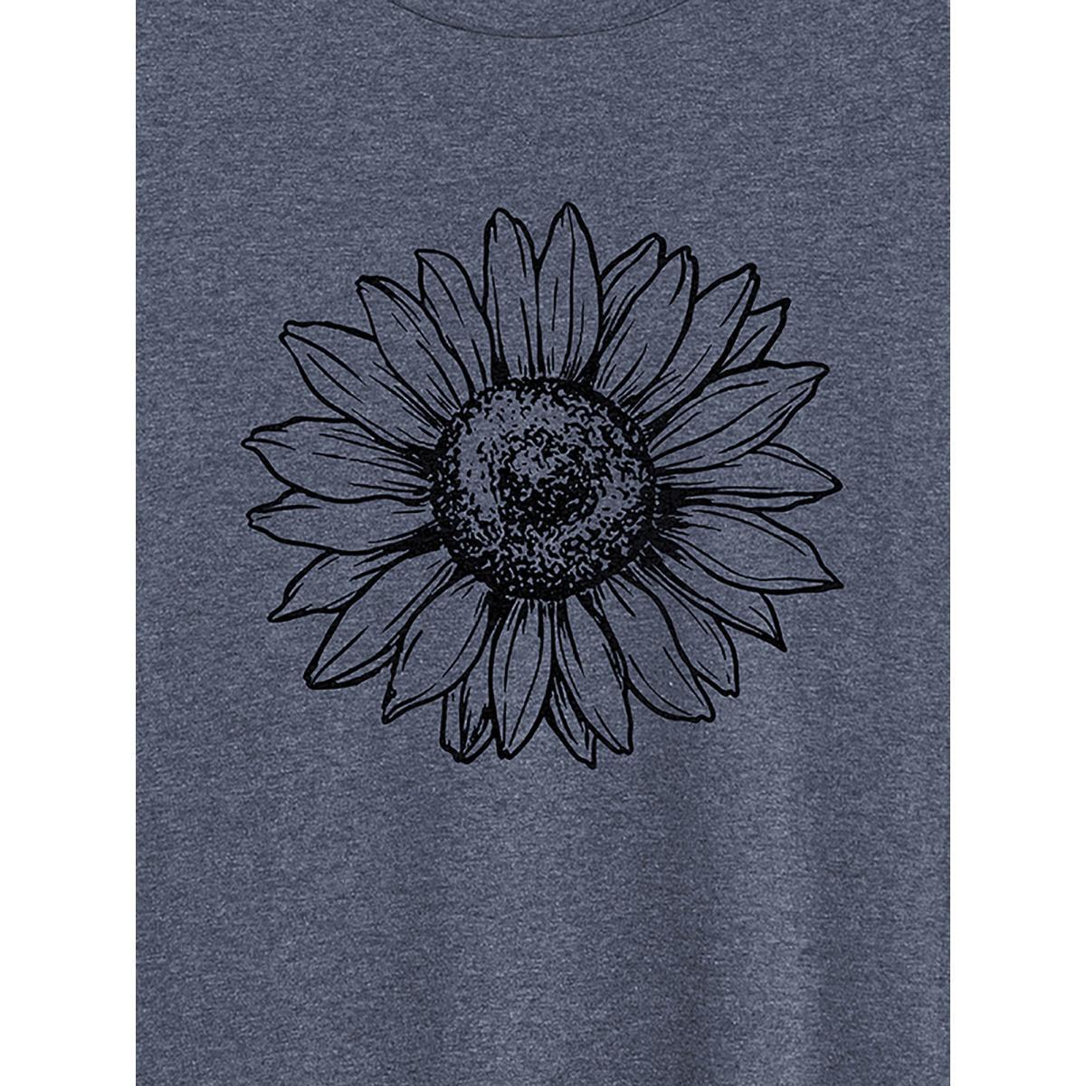 Plus Size Sunkissed Sunflower Round Neck T-Shirt Indigo Women Non Natural Flowers Round Neck Everyday-Casual T-shirts BloomChic 12/L Product Image