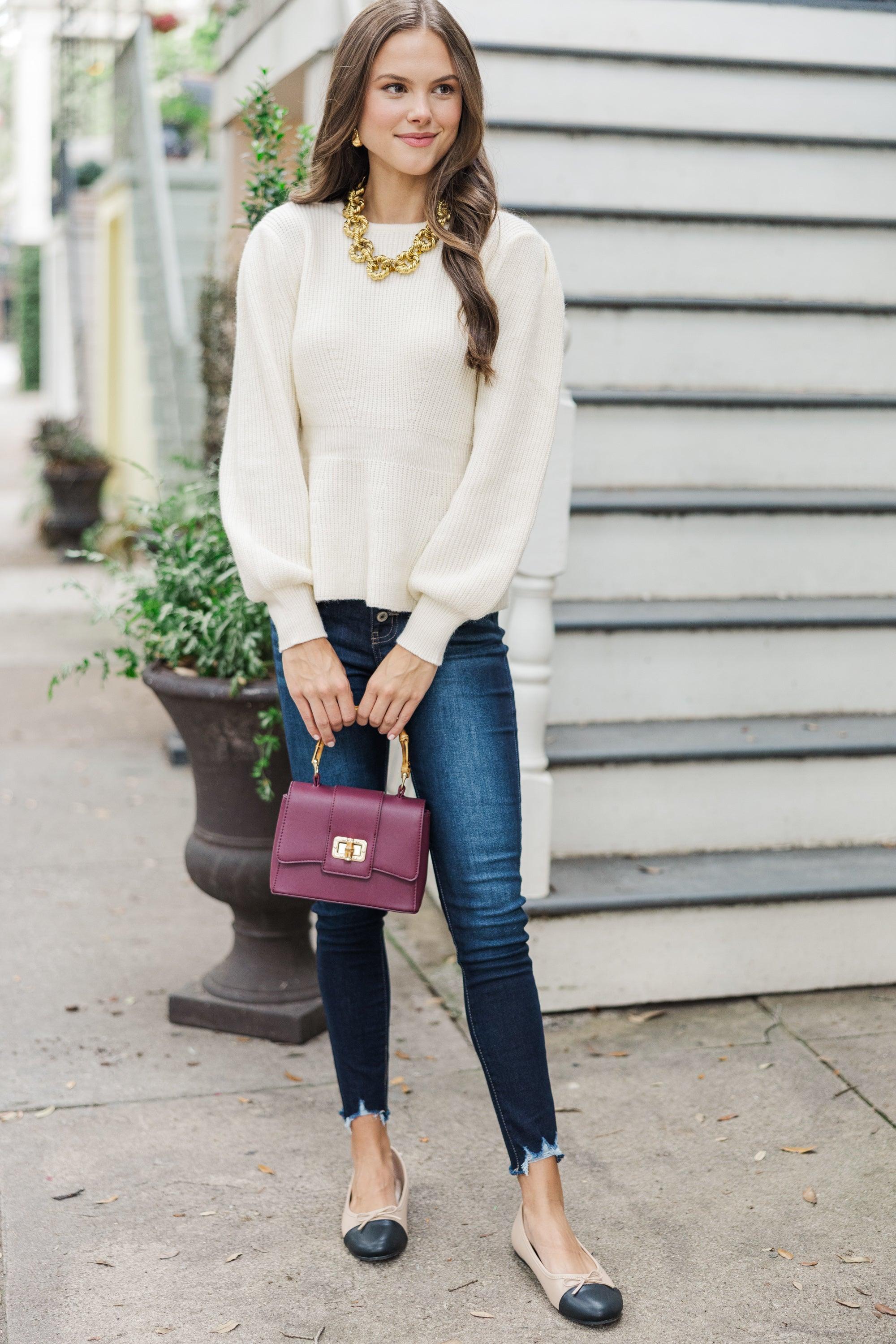 Final Notice Cream Peplum Sweater Female Product Image