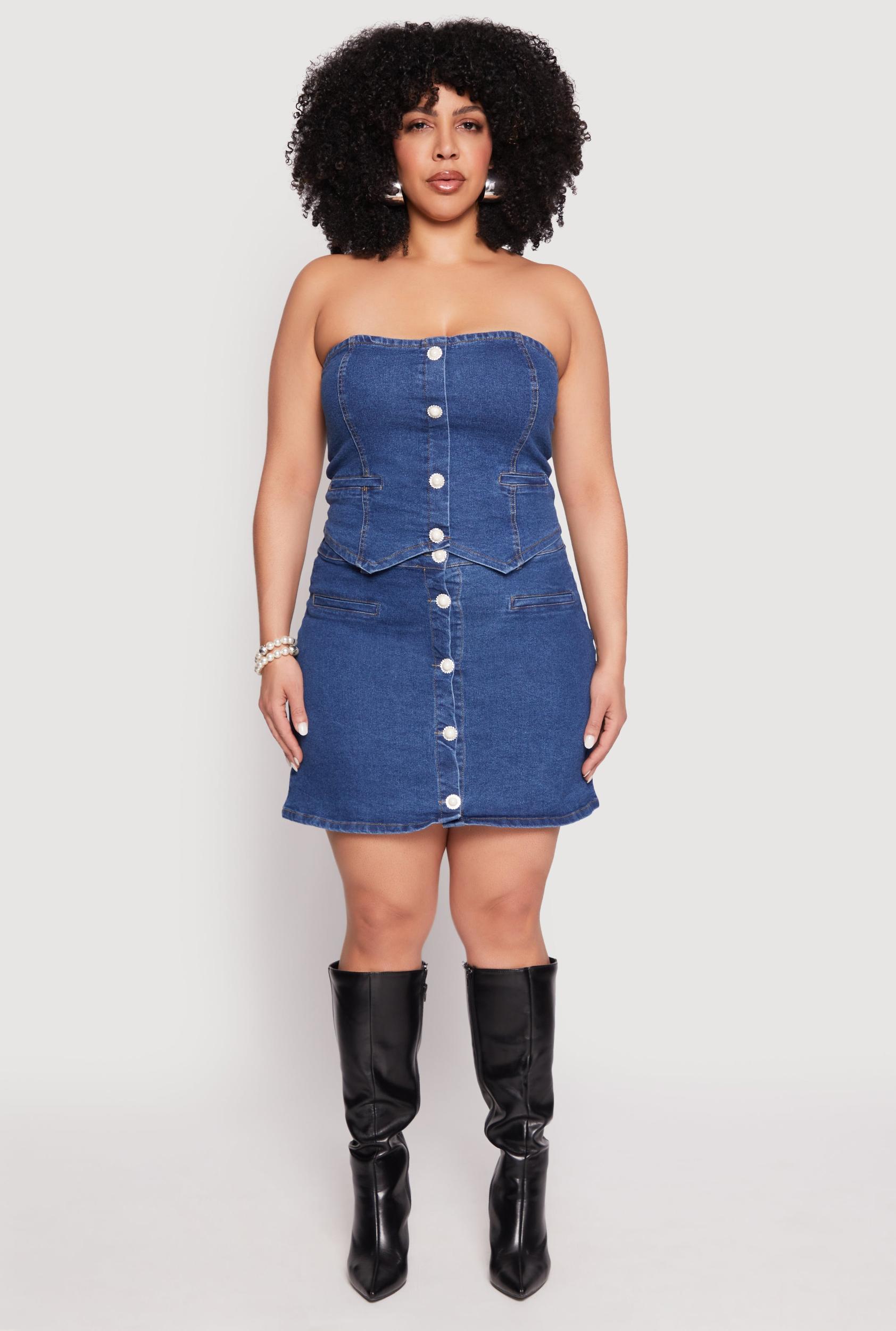 Womens Plus Size Button Front Denim Mini Skirt Product Image