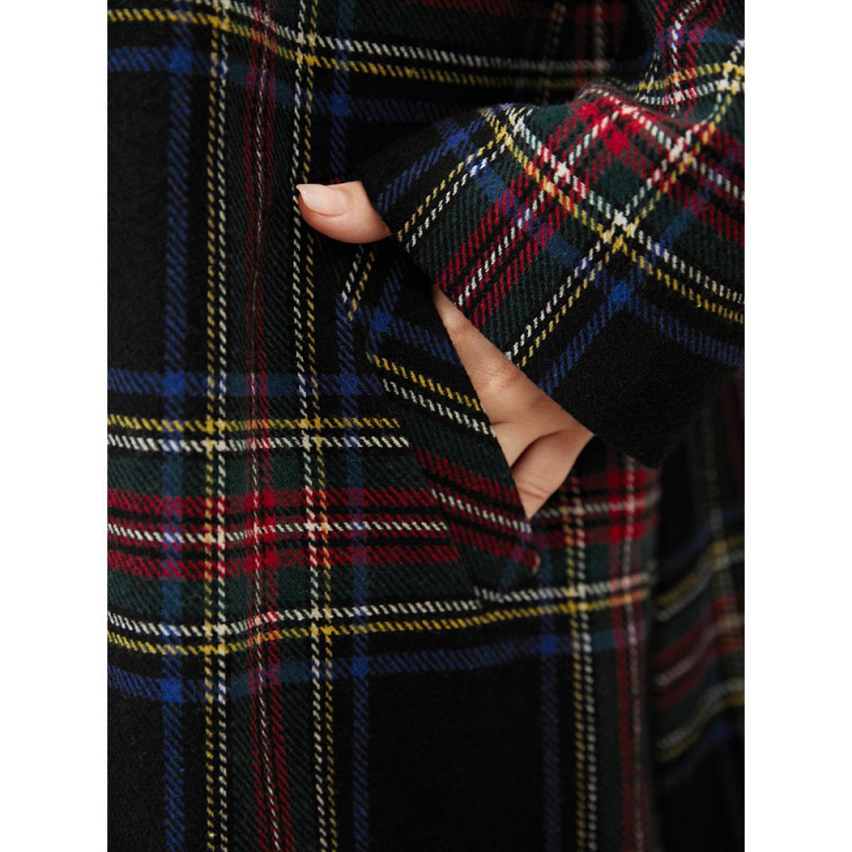 Plus Size Plaid Button Through Pocket Lapel Collar Coat Women Black Casual Pocket Ladies Dailywear Winter Coats BloomChic 22-24/3X Product Image