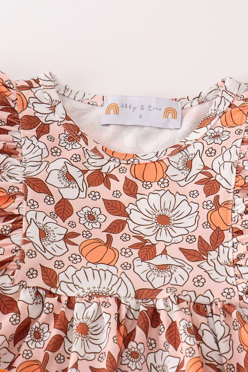 Pumpkin floral print lace ruffle set Product Image