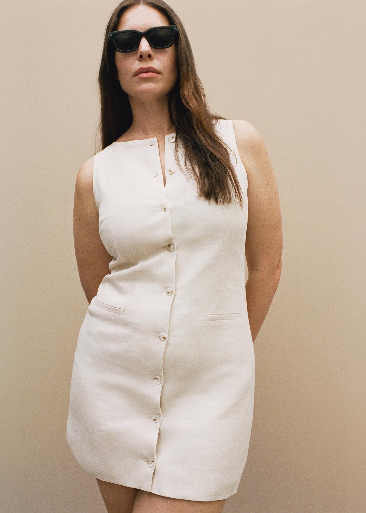 Short button-down linen-blend dress - Women | MANGO USA Product Image
