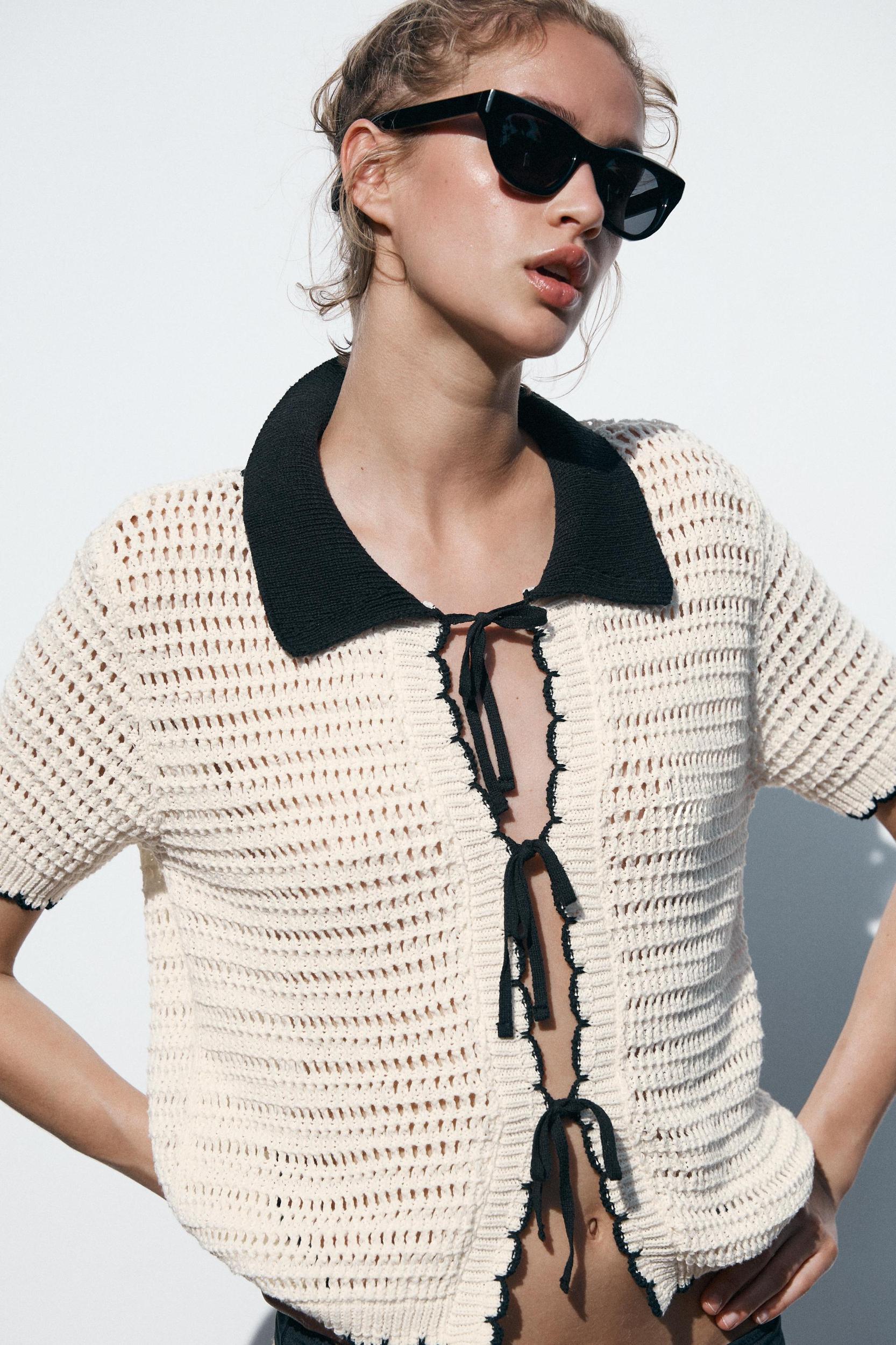 CROCHET POLO COLLAR TOP Product Image