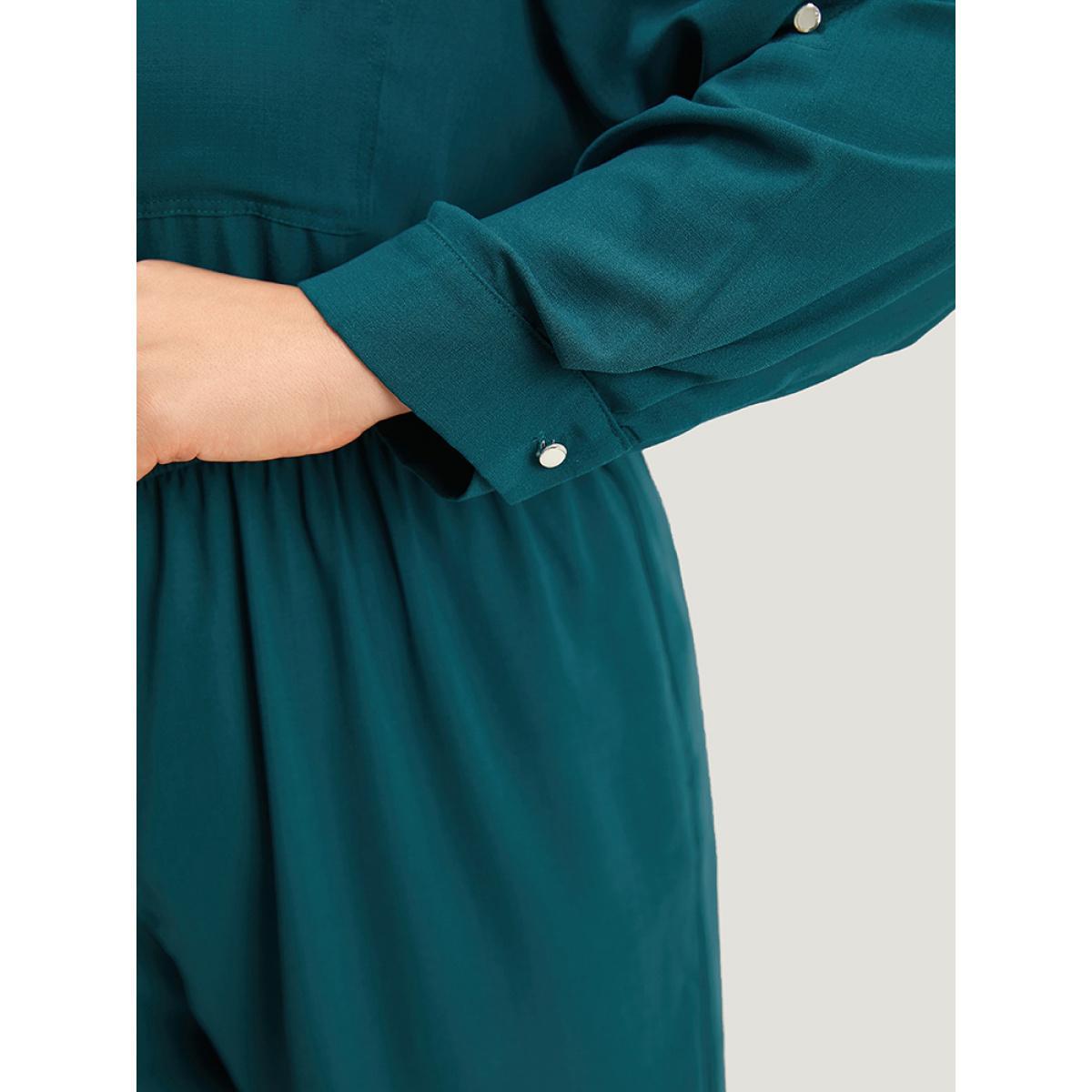 Plus Size Aegean Notched Zipper Gathered Drawstring Jumpsuit Women Office Long Sleeve Notched collar Work Loose Jumpsuits BloomChic 12/L Product Image