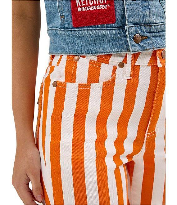 Wrangler x Whataburger Bailey High Rise Orange and White Stripe Flare Jeans Product Image