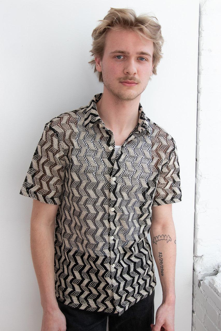 Zigzag Cabana Knit Button Up Shirt Product Image