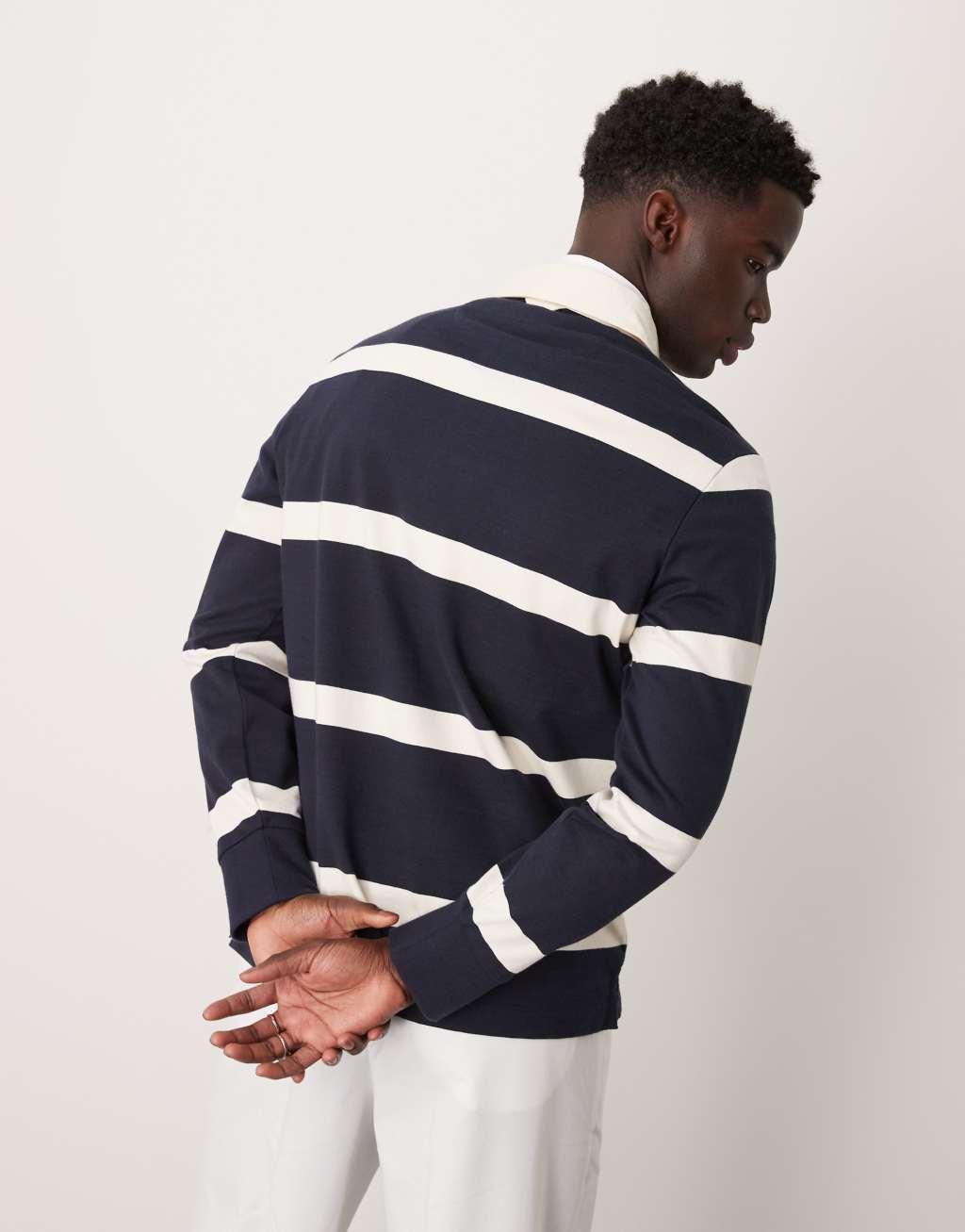 GANT striped logo rugby shirt in navy Product Image