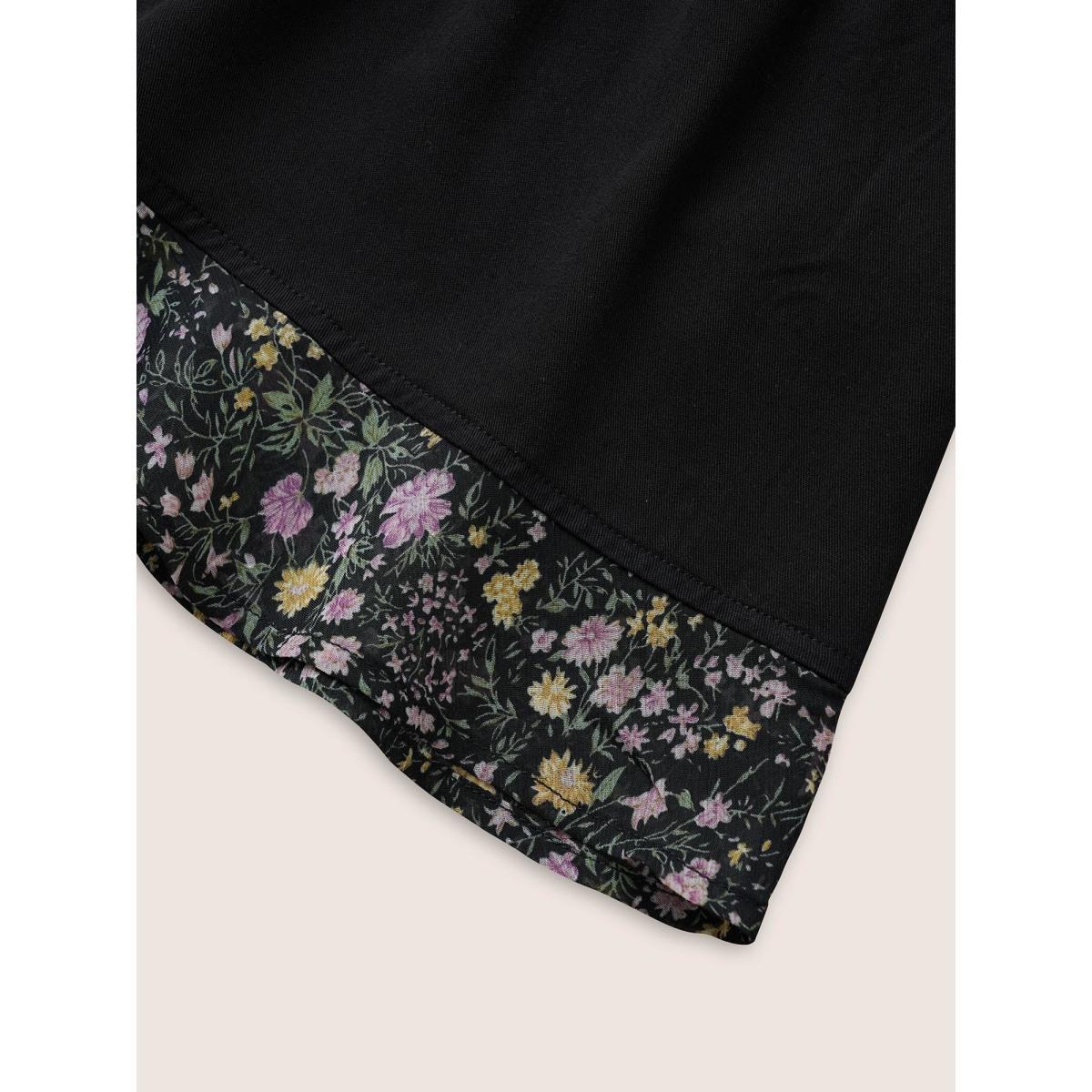 Plus Size Black Ditsy Floral Patchwork Ties Flutter Sleeve Blouse Women Elegant Short sleeve V-neck Everyday Blouses BloomChic 22-24/3X Product Image
