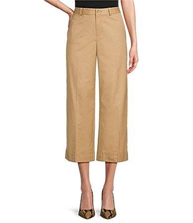 Lauren Ralph Lauren Pleated Cotton Twill Cropped Pants (Birch Tan) Women's Jumpsuit & Rompers One Piece Product Image