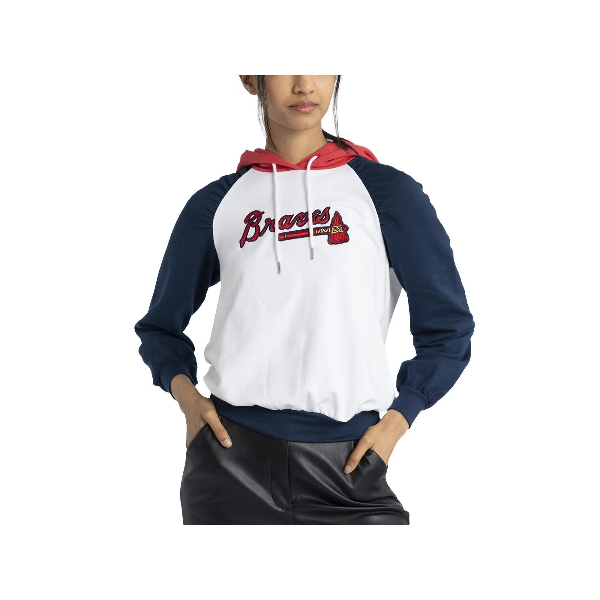 Women's Lusso White Atlanta Braves Marlowe Tri-Blend Raglan Pullover Hoodie, Size: Large Product Image