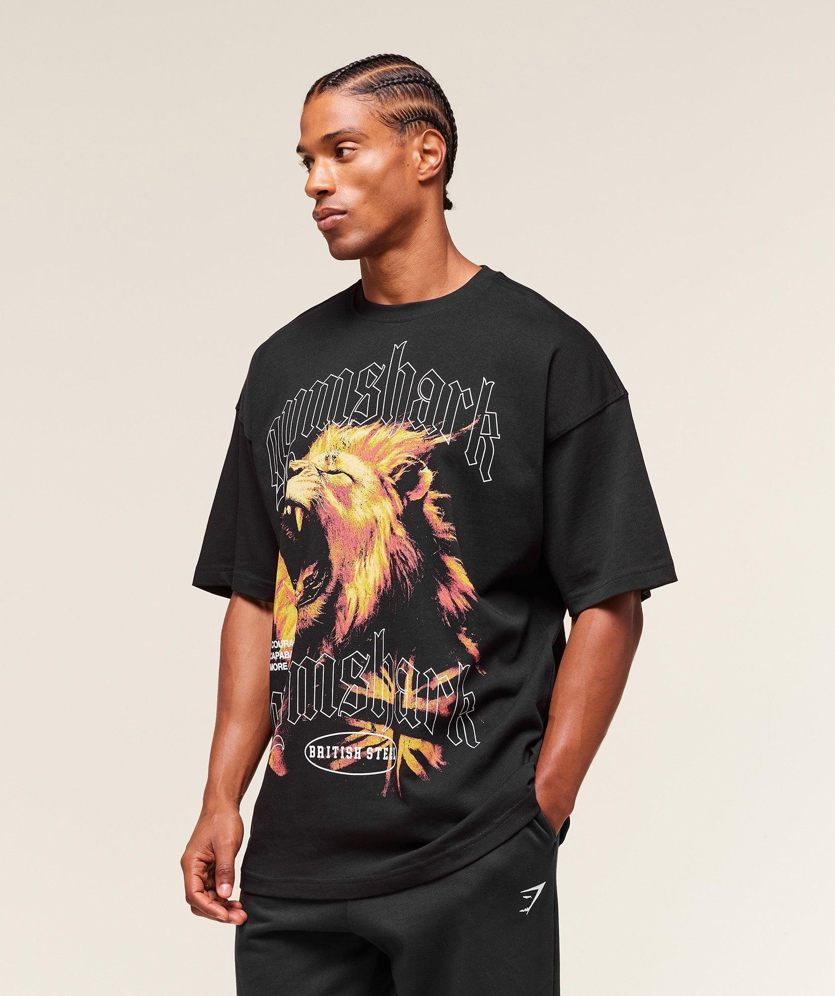Gymshark Lion Graphic T-Shirt - Black Male Product Image
