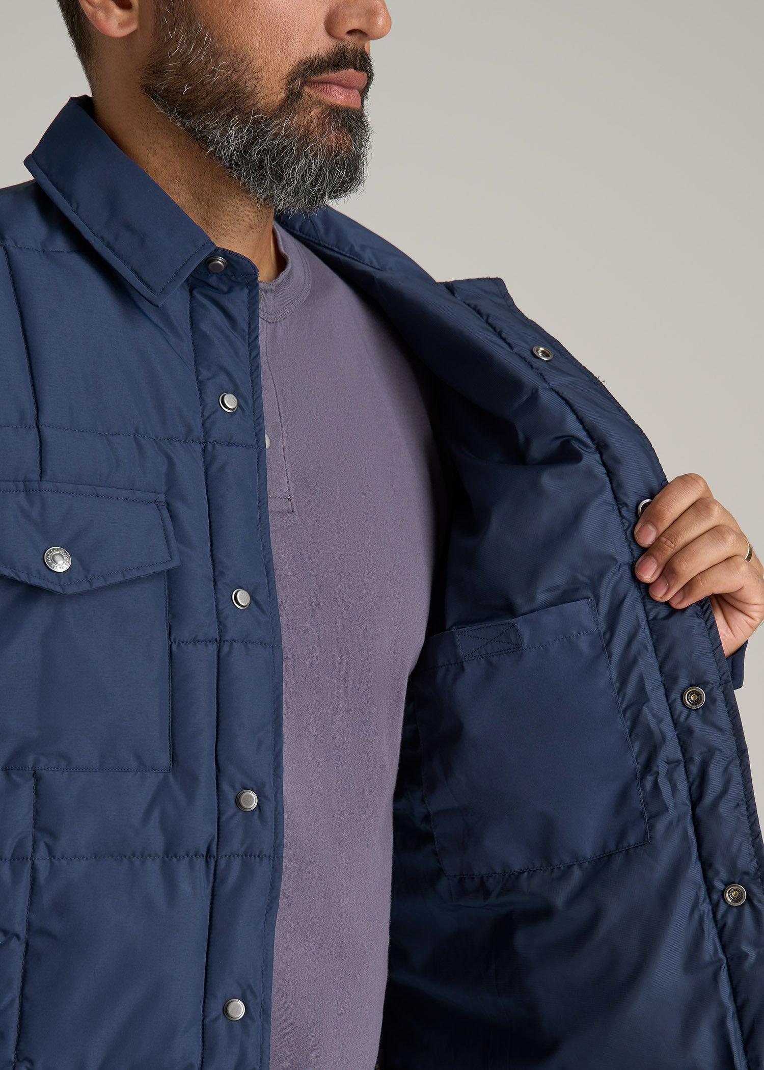 LJ&S Puffer Shirt Jacket for Tall Men in Marine Blue Product Image