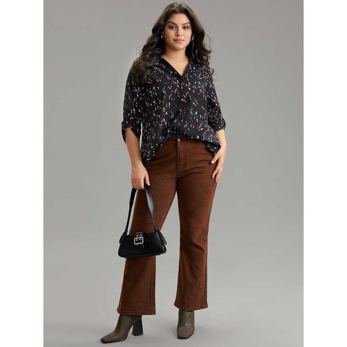 Plus Size Black Leopard Shirt Collar Tab Sleeve Blouse Women Office Long Sleeve Shirt collar Work Blouses BloomChic 14-16/1X Product Image