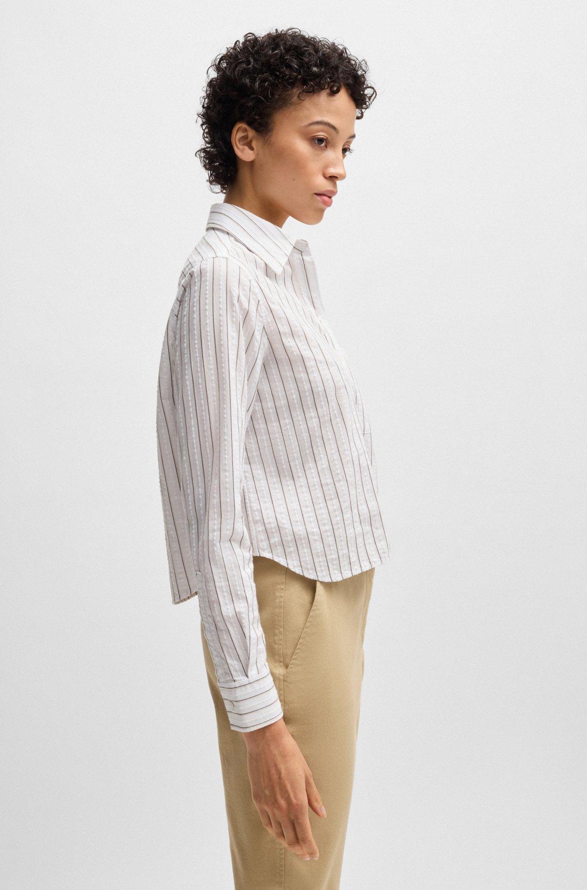 BOSS - Regular-fit blouse in a striped cotton blend - Patterned Product Image