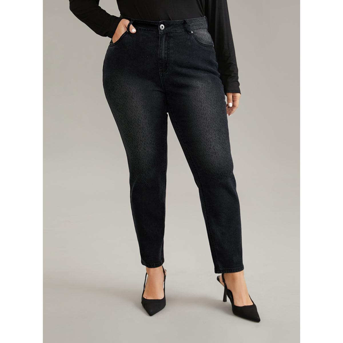 Plus Size Leopard High Stretch Skinny Jeans Women Black Casual Leopard Zipper High stretch Pocket Jeans BloomChic 14/1X Product Image