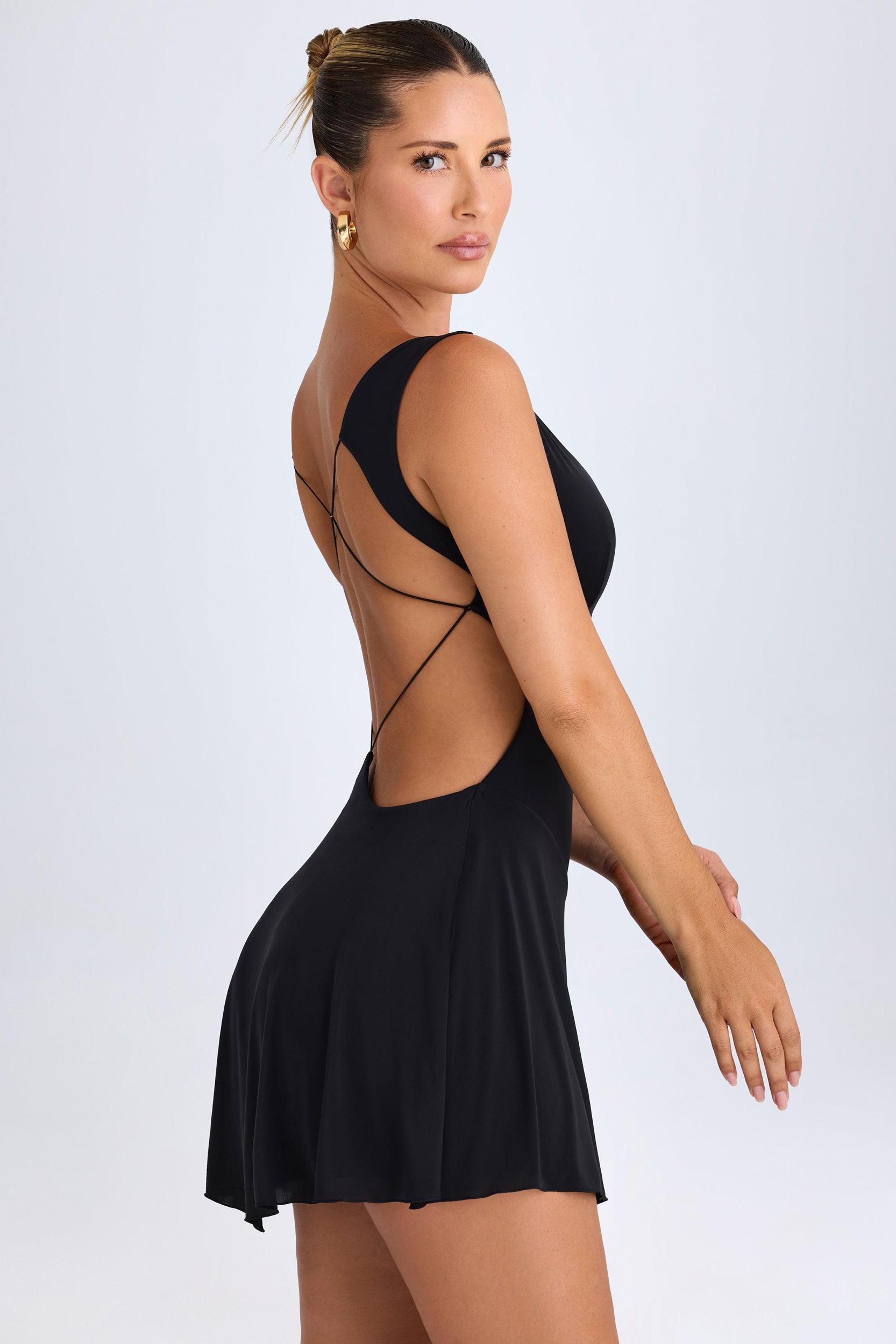 Plunge Cut-Out Mini Dress in Black Product Image